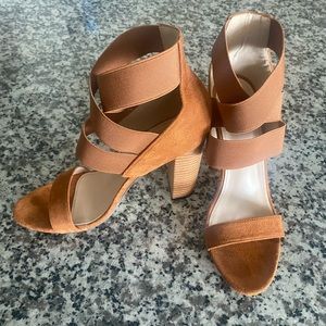 Brown Strappy Suede Block High Heels